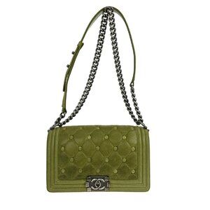 Boy Chanel Khaki Calfskin Medium Chain Shoulder Bag NQ00948
